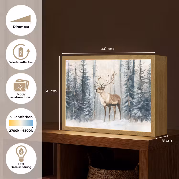 Rendier - Sneeuw - Woud - Wit Light Box met batterij (Wandlamp) middel -USP_websiteoverzichtDE