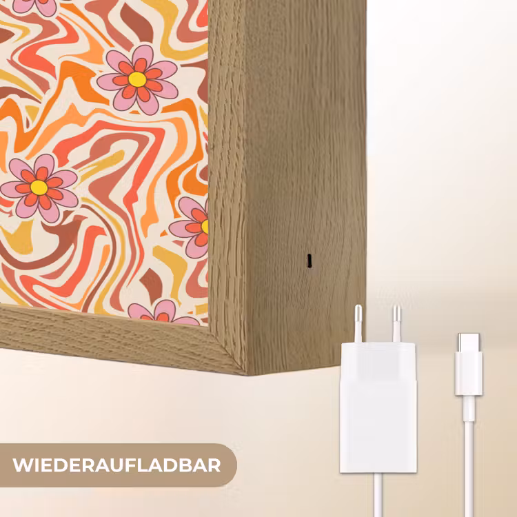 Retro - Bloemen - Patroon Light Box met batterij (Wandlamp) middel 907 -USP_websiteoplaadbaarDE