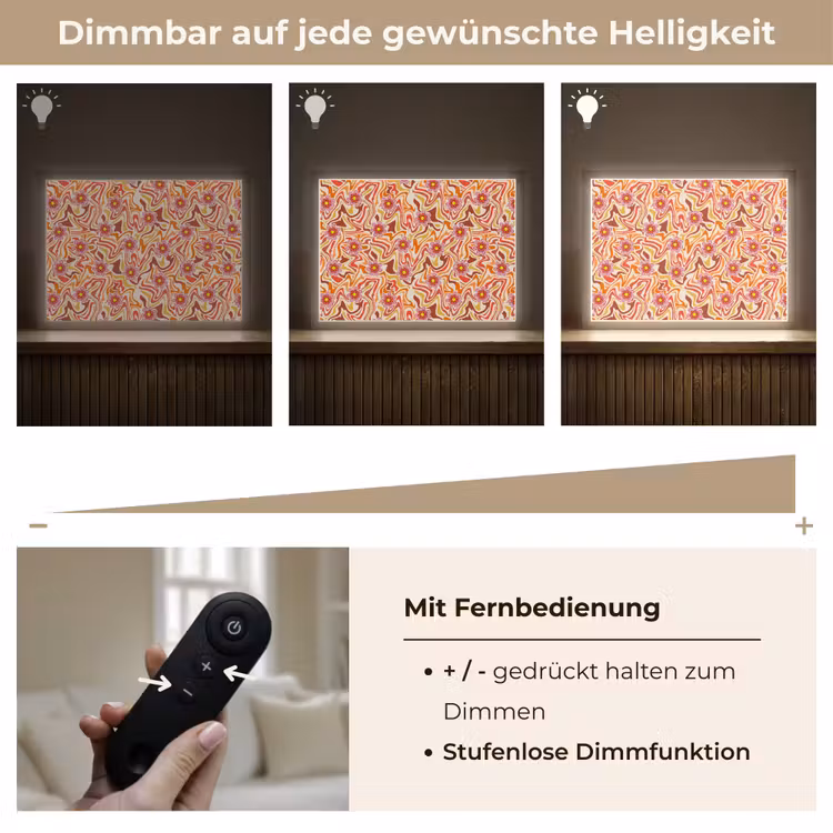 Retro - Bloemen - Patroon Light Box met batterij (Wandlamp) middel 907 -USP_dimbaarDE