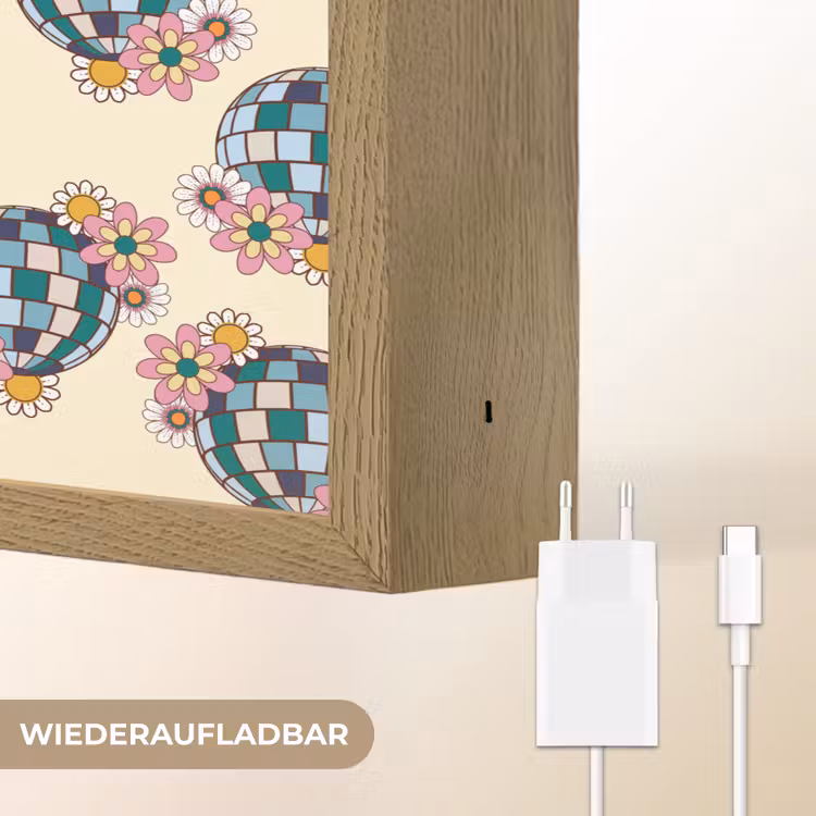 Retro - Disco - Bloemen - Discobal Light Box met batterij (Wandlamp) middel 907 -USP_websiteoplaadbaarDE