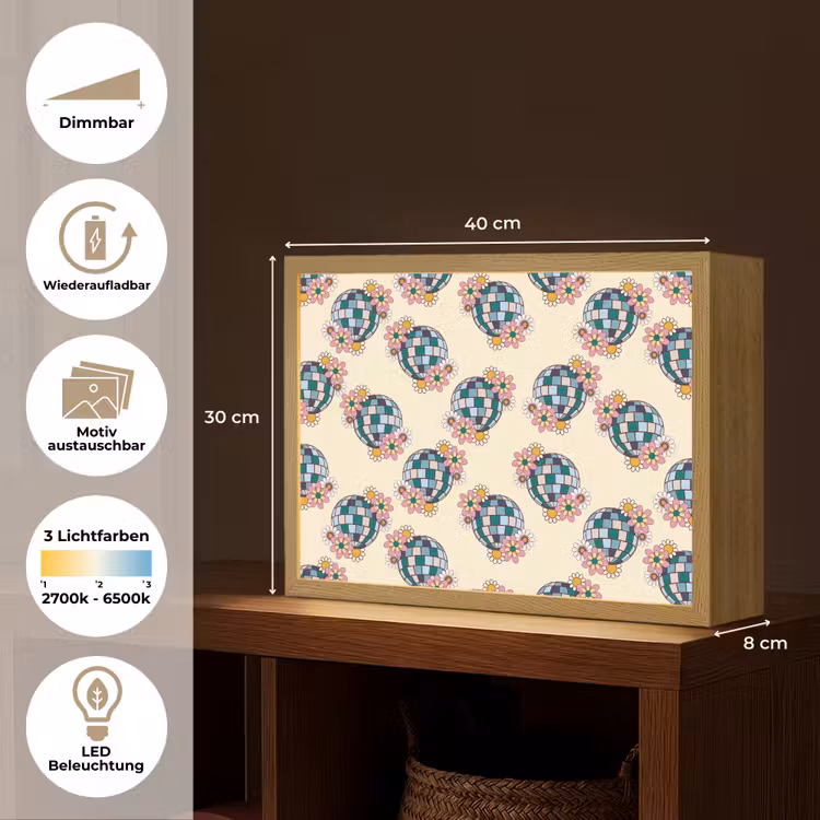 Retro - Disco - Bloemen - Discobal Light Box met batterij (Wandlamp) middel 907 -USP_websiteoverzichtDE