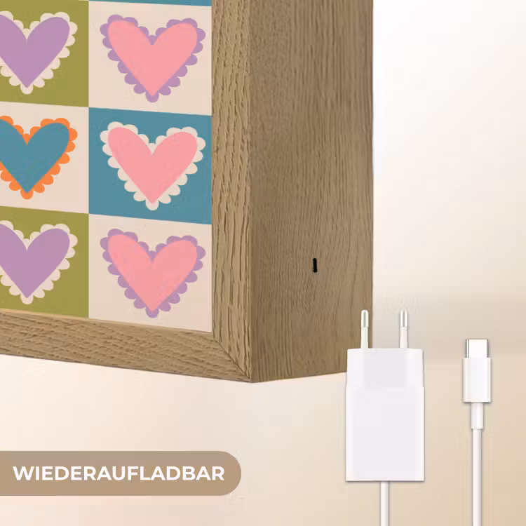 Retro - Kleuren - Patroon - Hartjes Light Box met batterij (Wandlamp) middel 907 -USP_websiteoplaadbaarDE