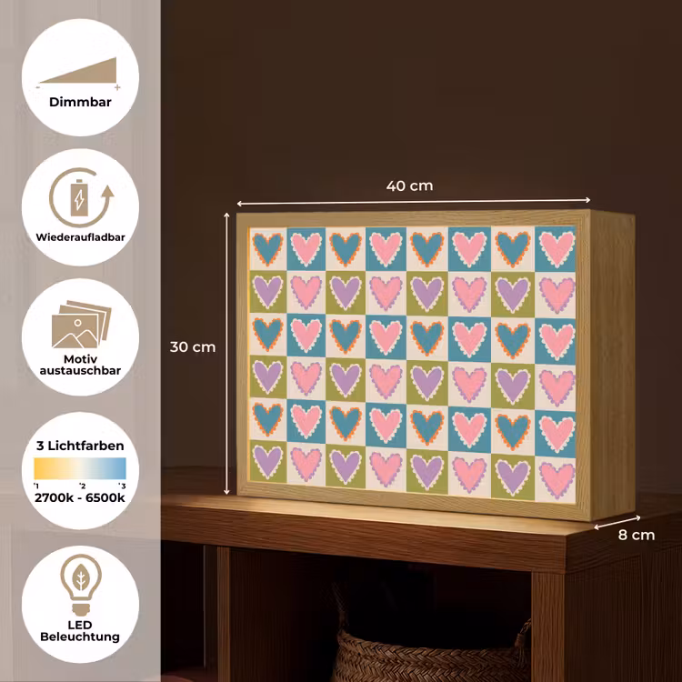 Retro - Kleuren - Patroon - Hartjes Light Box met batterij (Wandlamp) middel 907 -USP_websiteoverzichtDE