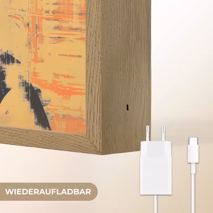 Retro - Vrouw - Koptelefoon - Oranje Light Box met batterij (Wandlamp) middel -USP_websiteoplaadbaarDE