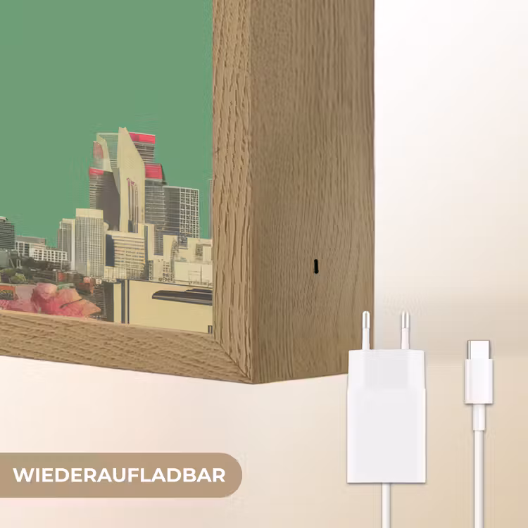 Retro - Vrouw - Stad - Zon Light Box met batterij (Wandlamp) middel -USP_websiteoplaadbaarDE