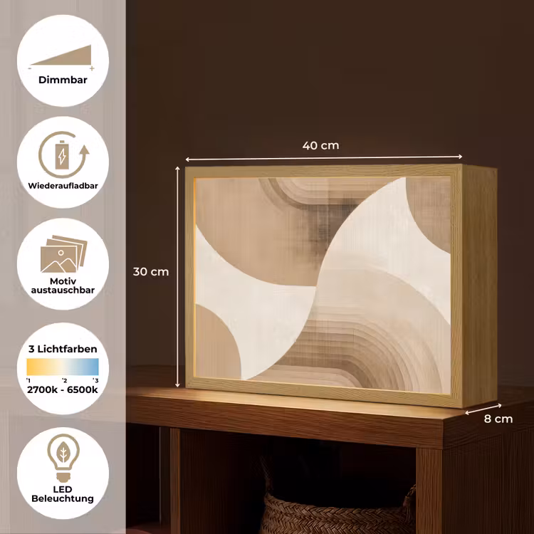 Retro - Geometrische lagen - Aardetinten Light Box met batterij (Wandlamp) middel -USP_websiteoverzichtDE