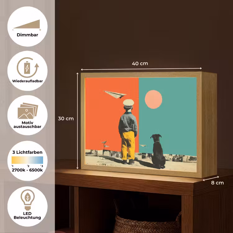 Retro - Jongen - Hond - Rood - Groen Light Box met batterij (Wandlamp) middel -USP_websiteoverzichtDE