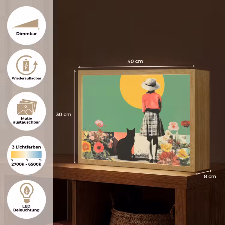 Retro - Meisje - Kat - Zon Light Box met batterij (Wandlamp) middel -USP_websiteoverzichtDE