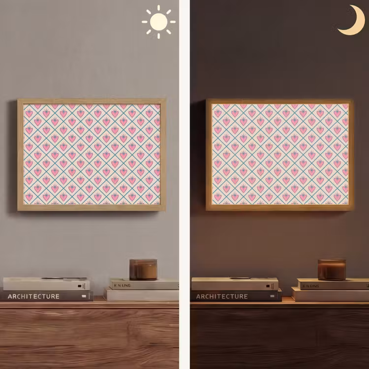 Retro - Ruit - Hartjes - Patroon Light Box met batterij (Wandlamp) middel 907 -sfeer3
