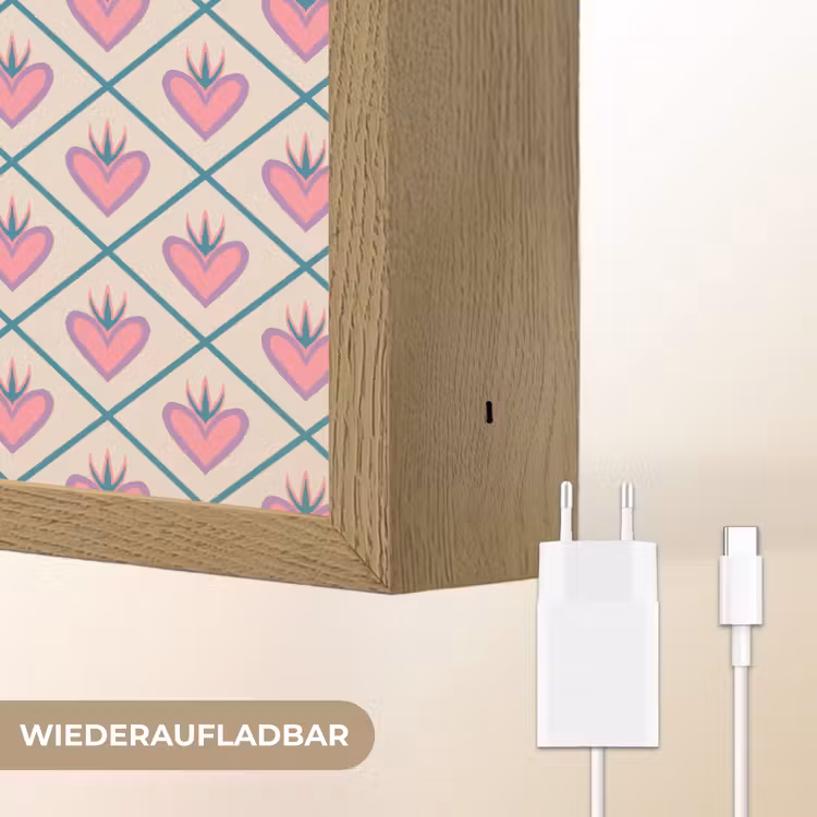 Retro - Ruit - Hartjes - Patroon Light Box met batterij (Wandlamp) middel 907 -USP_websiteoplaadbaarDE