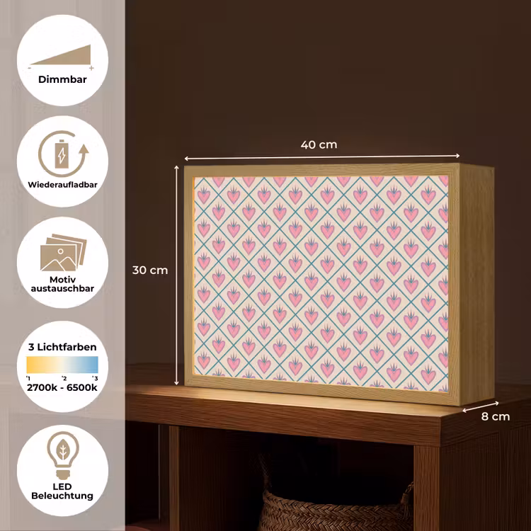 Retro - Ruit - Hartjes - Patroon Light Box met batterij (Wandlamp) middel 907 -USP_websiteoverzichtDE