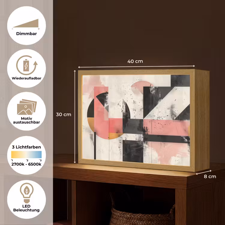 Roze - Abstract - Aesthetic - Modern - Vormen Light Box met batterij (Wandlamp) middel -USP_websiteoverzichtDE