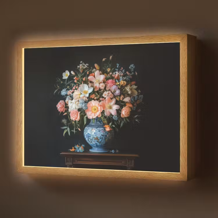 Roze - Bloemen - Vaas - Kleuren Light Box met batterij (Wandlamp) middel -z3d_website