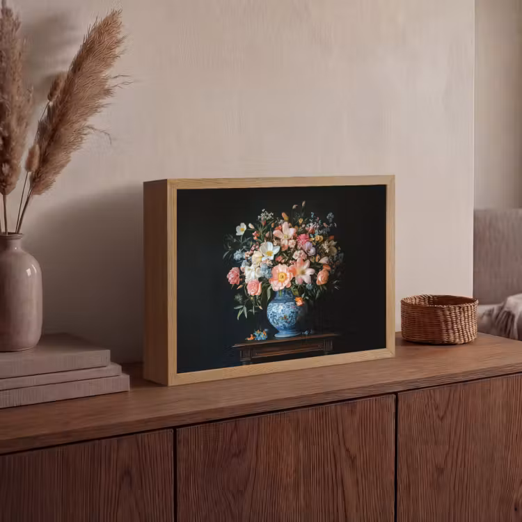 Roze - Bloemen - Vaas - Kleuren Light Box met batterij (Wandlamp) middel -sfeer2