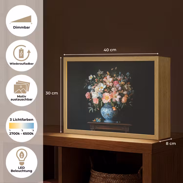 Roze - Bloemen - Vaas - Kleuren Light Box met batterij (Wandlamp) middel -USP_websiteoverzichtDE