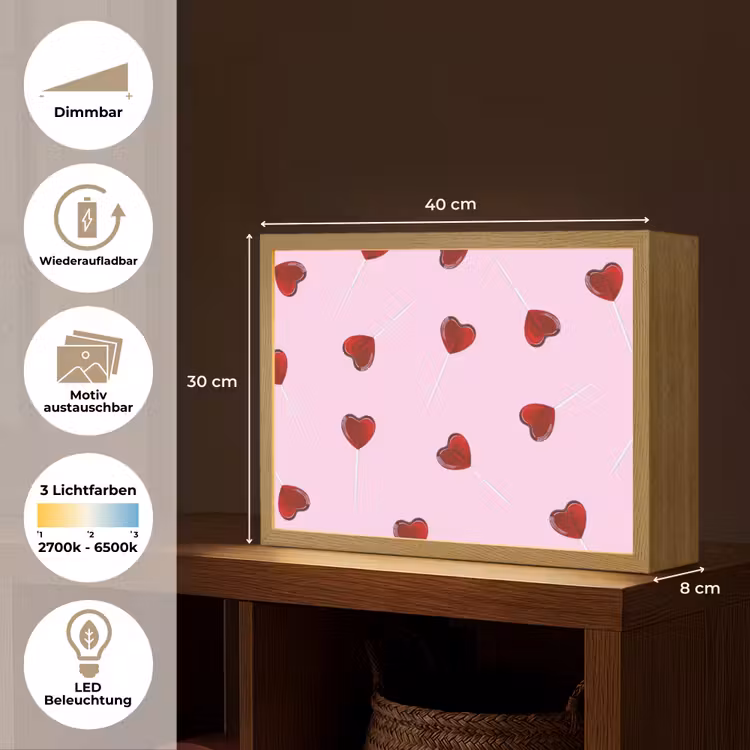 Roze - Hart - Lolly - Snoep Light Box met batterij (Wandlamp) middel -USP_websiteoverzichtDE