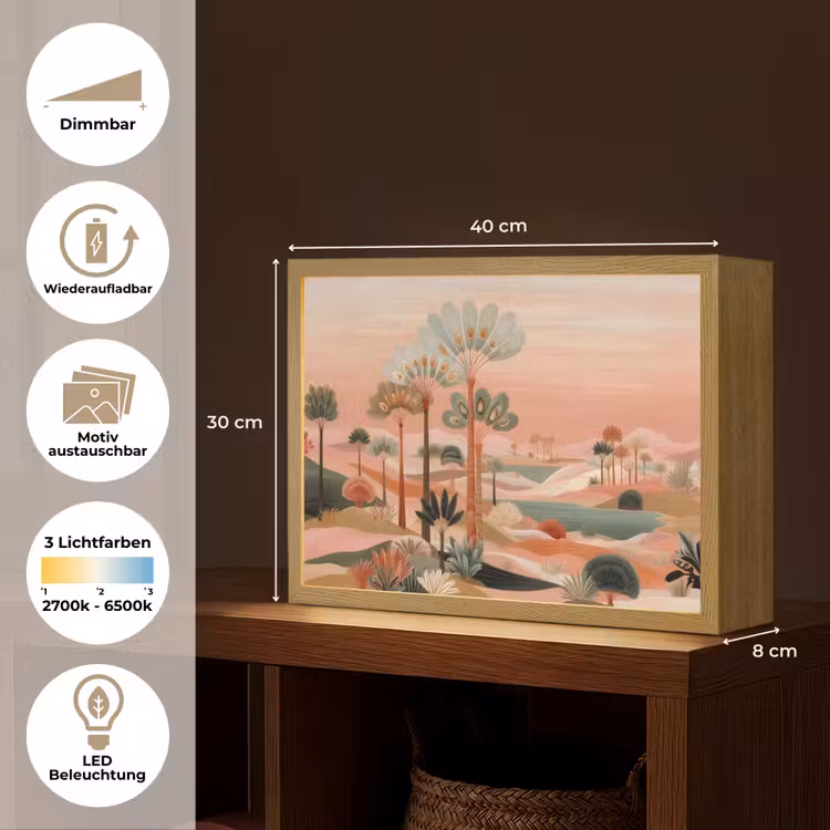 Roze landschap - Palmen - Water Light Box met batterij (Wandlamp) middel -USP_websiteoverzichtDE