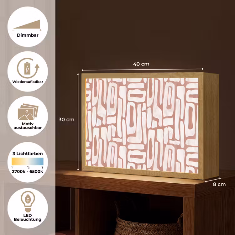 Roze - Wit - Organisch Light Box met batterij (Wandlamp) middel 907 -USP_websiteoverzichtDE