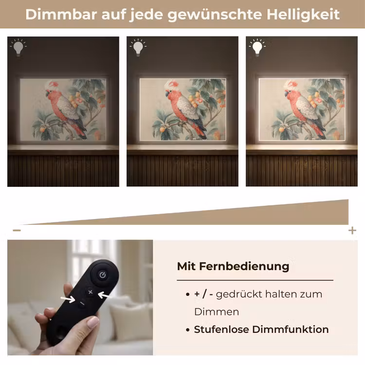 Roze kuifkaketoe - Tak met vruchten - Bladeren Light Box met batterij (Wandlamp) middel -USP_dimbaarDE