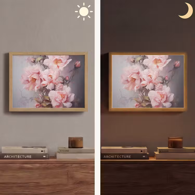 Rozen - Bloemen - Roze - Kunst - Watercolor Light Box met batterij (Wandlamp) middel -sfeer3
