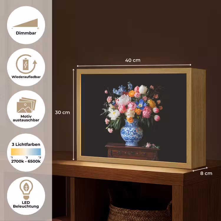 Rozen - Bloemen - Vaas - Boeket Light Box met batterij (Wandlamp) middel -USP_websiteoverzichtDE