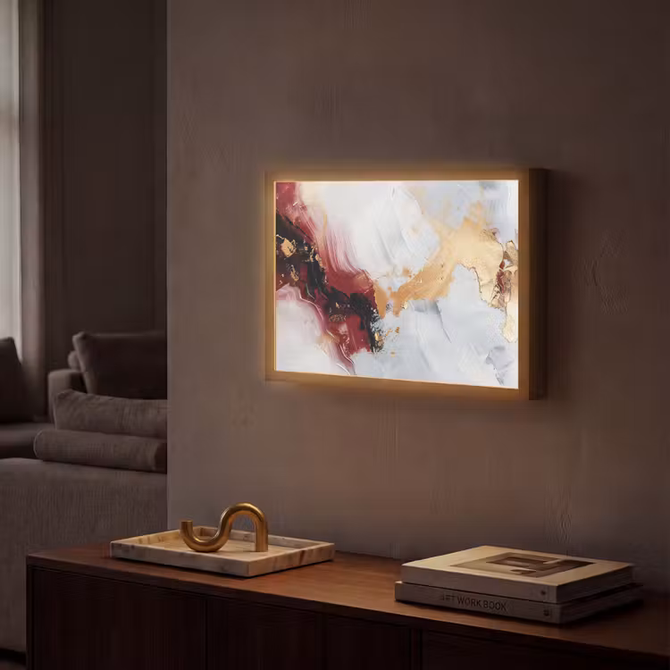 Rood - Abstract - Goud - Modern Light Box met batterij (Wandlamp) middel -sfeer1