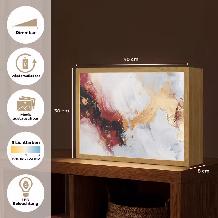 Rood - Abstract - Goud - Modern Light Box met batterij (Wandlamp) middel -USP_websiteoverzichtDE