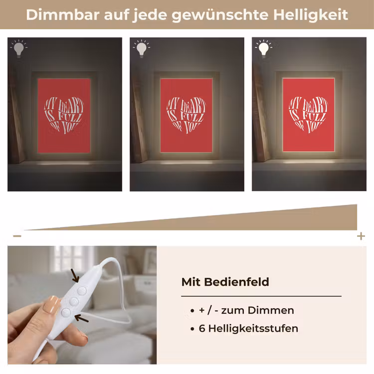 Rood - Hart- Tekst - Valentijn Light Box met kabel (Wandlamp) klein -USP_dimbaarDE