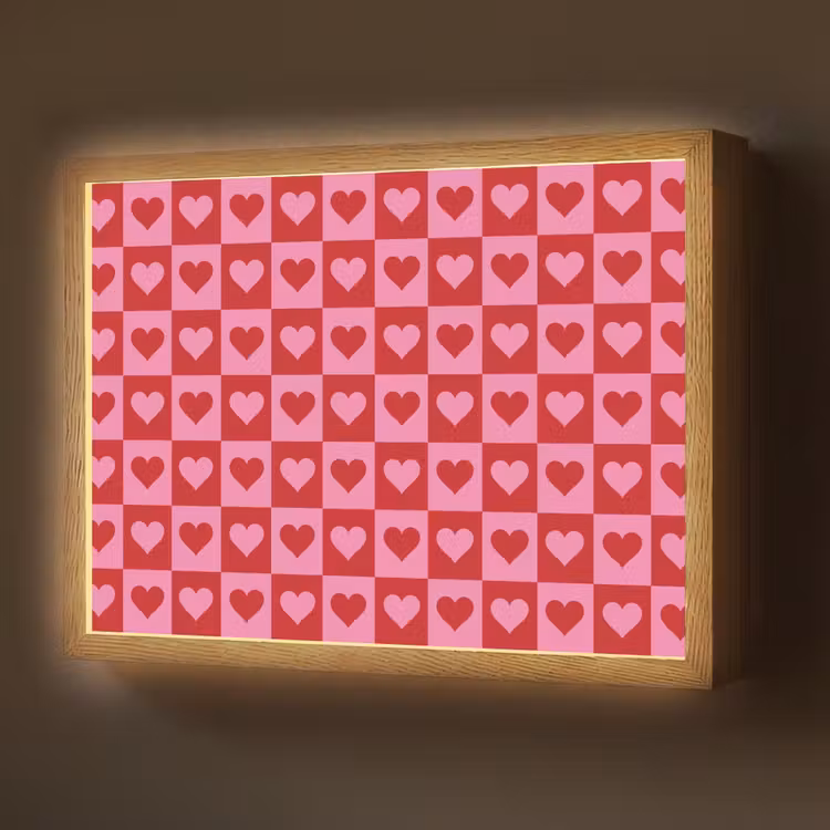Rood - Roze - Schaakbord - Valentijn Light Box met batterij (Wandlamp) middel -z3d_website