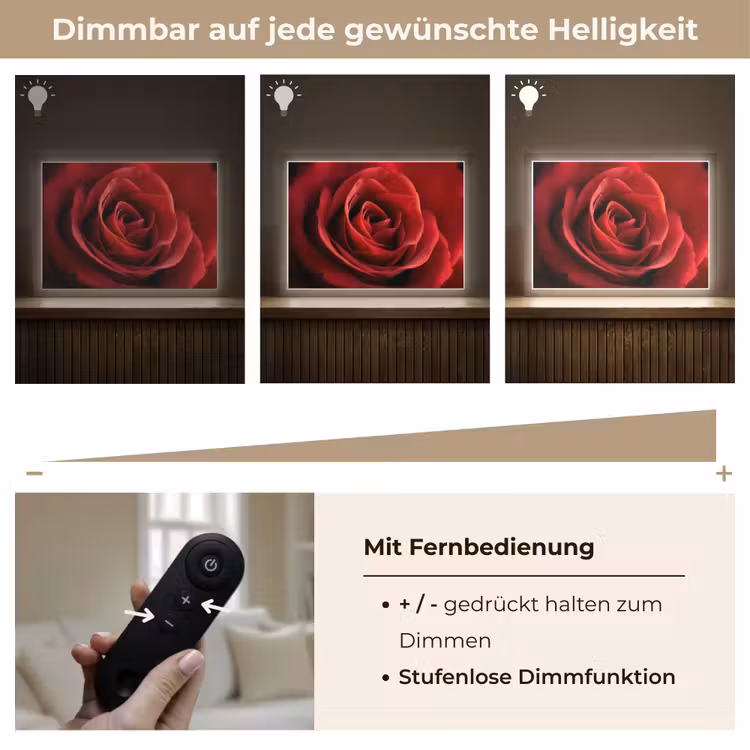 Rood - Roos - Romantisch Light Box met batterij (Wandlamp) middel -USP_dimbaarDE