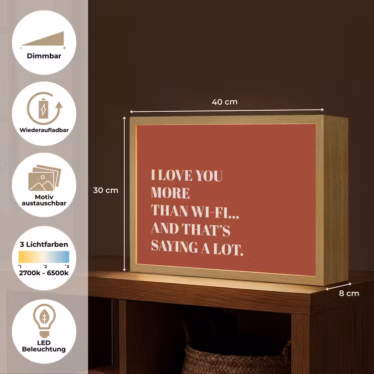 Rood - Quote - Liefde Light Box met batterij (Wandlamp) middel -USP_websiteoverzichtDE