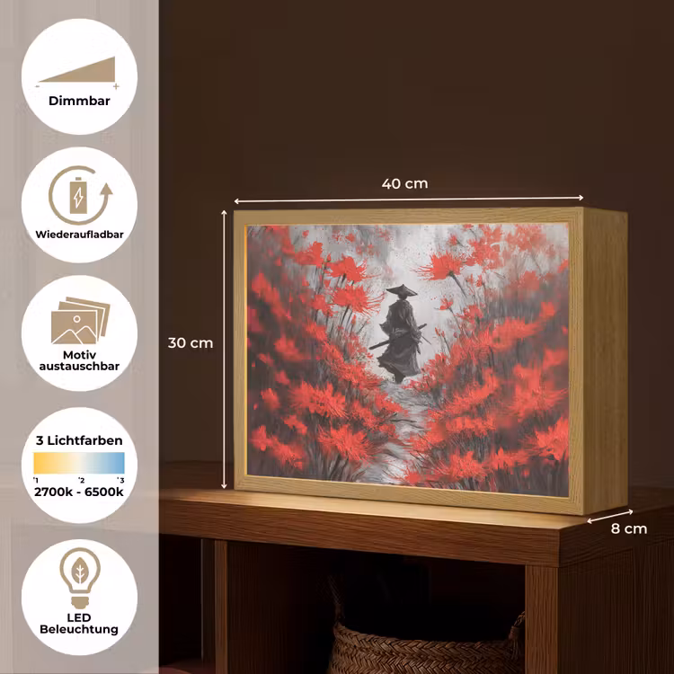 Rode bloemen - mistig - Man Light Box met batterij (Wandlamp) middel -USP_websiteoverzichtDE