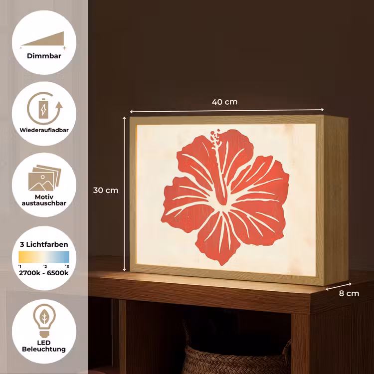 Rode hibiscusbloem - Textuur achtergrond - Beige Light Box met batterij (Wandlamp) middel -USP_websiteoverzichtDE