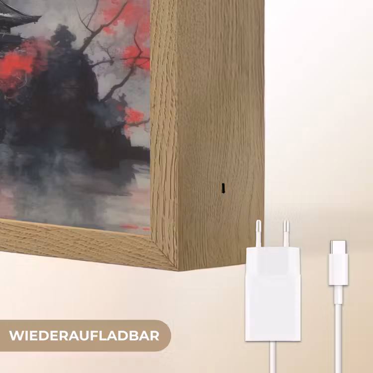 Rode zon - Rivier - brug - Bomen Light Box met batterij (Wandlamp) middel -USP_websiteoplaadbaarDE