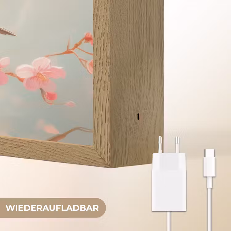 Roodborstjes - Sierlijk - Bloesemtak Light Box met batterij (Wandlamp) middel -USP_websiteoplaadbaarDE