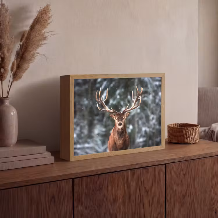 Hert - Winter - Sneeuw - Bos - Natuur - Dier Light Box met batterij (Wandlamp) middel -sfeer2
