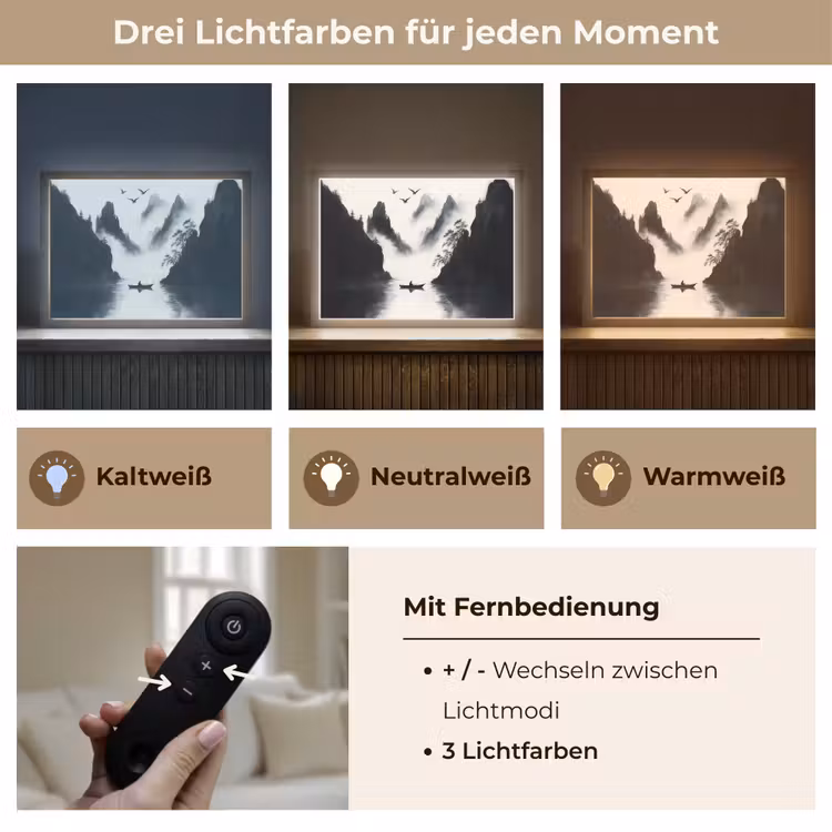 Roeiboot - Mistig - Bergen - Vogels Light Box met batterij (Wandlamp) middel -USP_lichtkleurDE