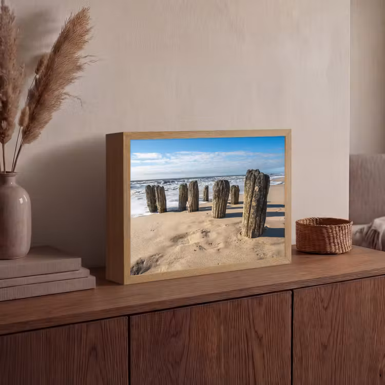 Zand - Strand - Paal - Water - Zomer Light Box met batterij (Wandlamp) middel -sfeer2