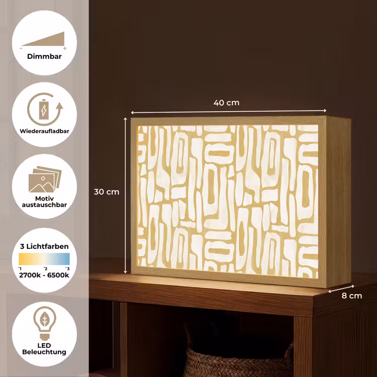 Zandkleur - Wit - Patroon Light Box met batterij (Wandlamp) middel 907 -USP_websiteoverzichtDE
