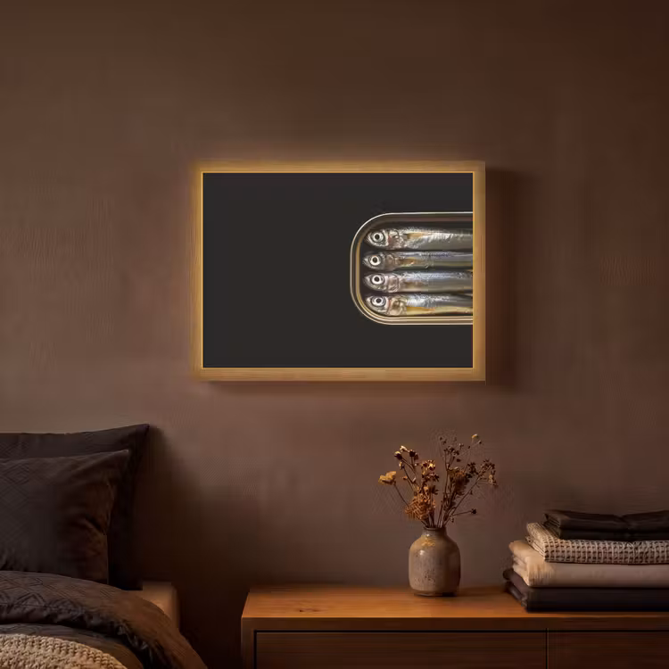 Sardines - Blik - Zwart - Vissen Light Box met batterij (Wandlamp) middel -sfeer4