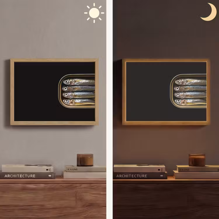 Sardines - Blik - Zwart - Vissen Light Box met batterij (Wandlamp) middel -sfeer3