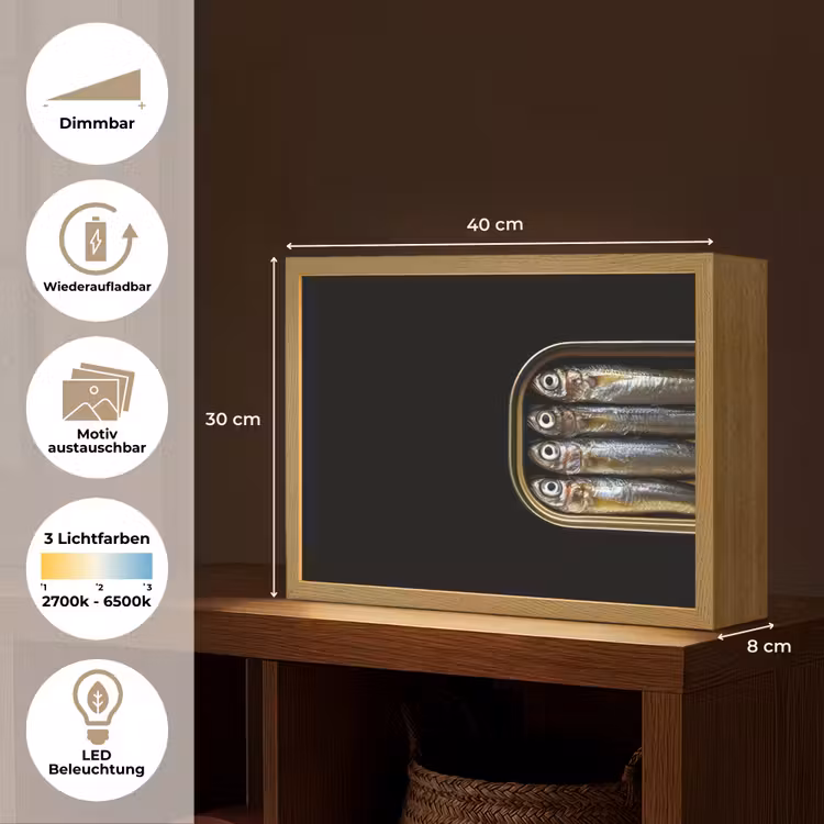 Sardines - Blik - Zwart - Vissen Light Box met batterij (Wandlamp) middel -USP_websiteoverzichtDE