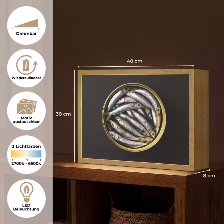 Sardines - Vissen - Rond - Zwart Light Box met batterij (Wandlamp) middel -USP_websiteoverzichtDE