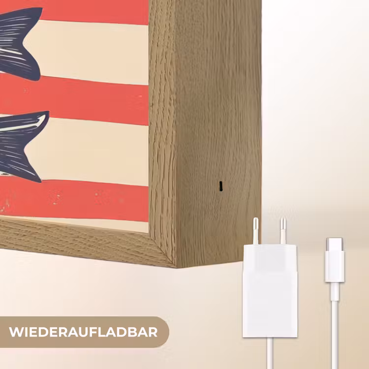 Sardines - Rood en beige strepen Light Box met batterij (Wandlamp) middel -USP_websiteoplaadbaarDE