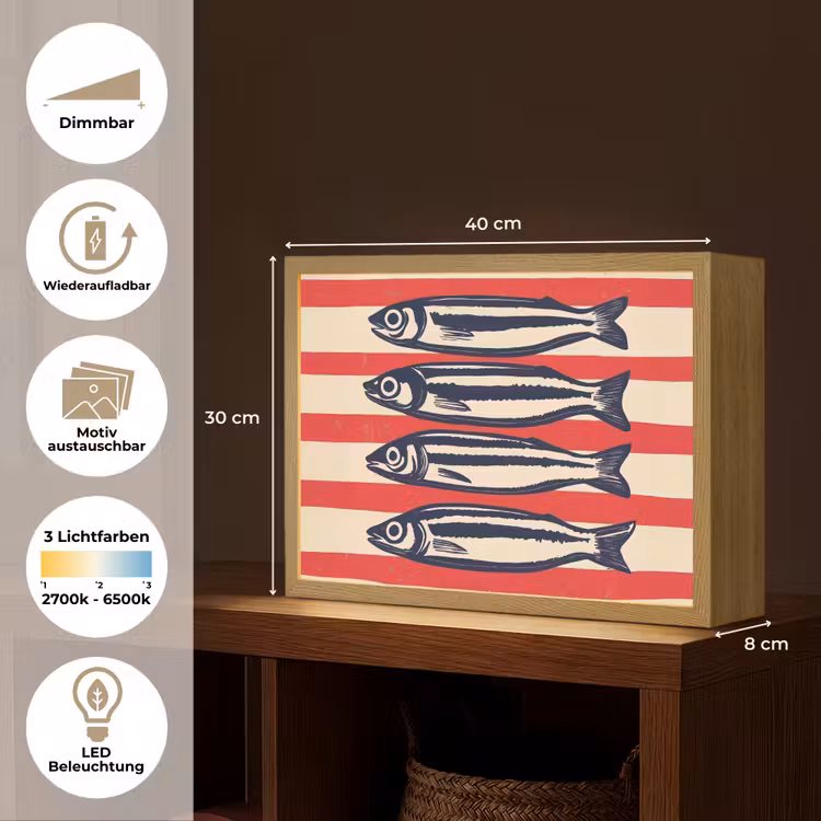 Sardines - Rood en beige strepen Light Box met batterij (Wandlamp) middel -USP_websiteoverzichtDE
