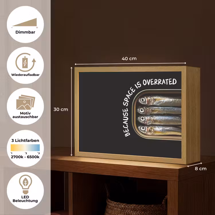 Sardines - Tekst - Vis - Blik Light Box met batterij (Wandlamp) middel -USP_websiteoverzichtDE