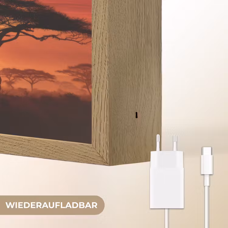 Savanne - Olifanten - Zonsondergang Light Box met batterij (Wandlamp) middel -USP_websiteoplaadbaarDE