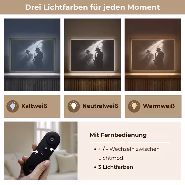 Saxofonisten - Hoeden - Rook - Licht Light Box met batterij (Wandlamp) middel -USP_lichtkleurDE