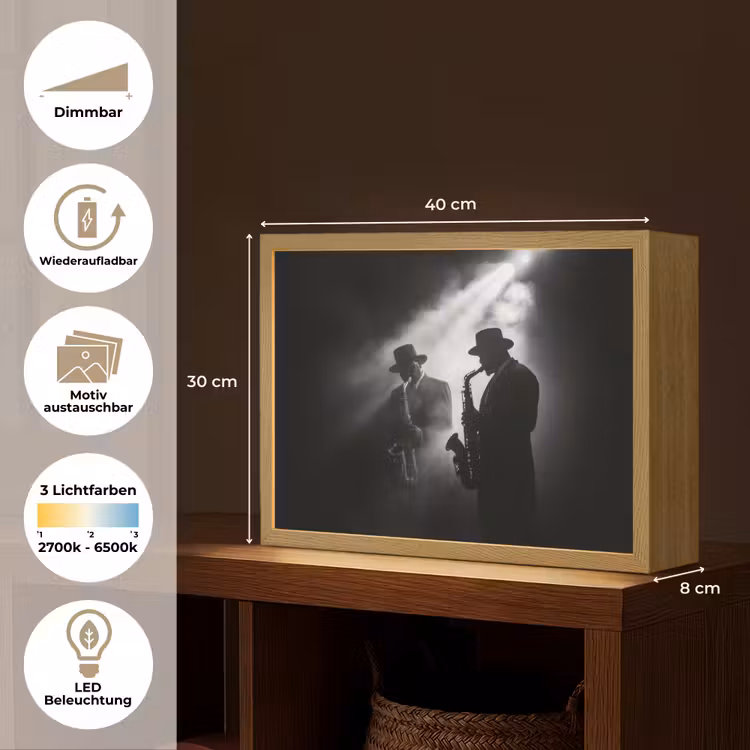 Saxofonisten - Hoeden - Rook - Licht Light Box met batterij (Wandlamp) middel -USP_websiteoverzichtDE