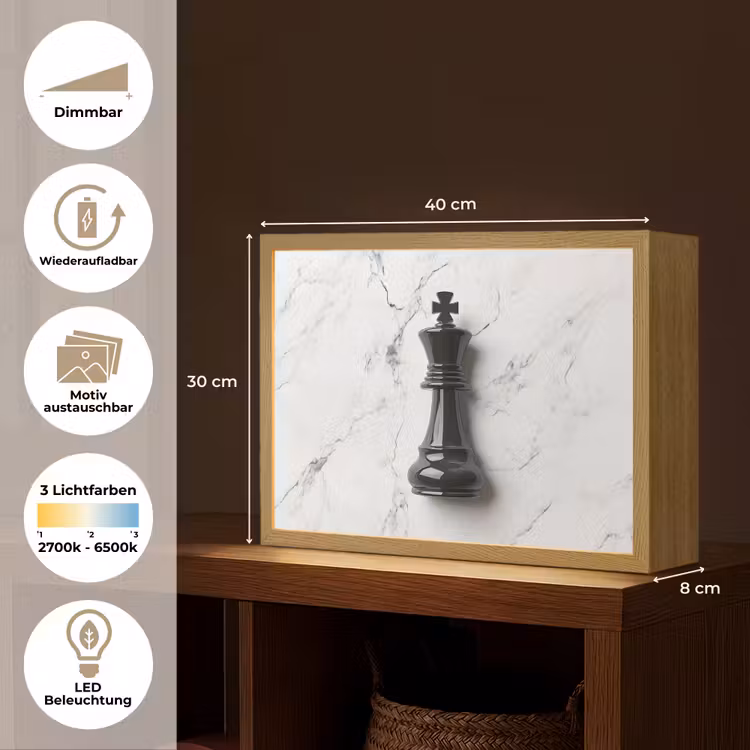 Schaakstuk - Koning - Zwart - Marmer Light Box met batterij (Wandlamp) middel -USP_websiteoverzichtDE